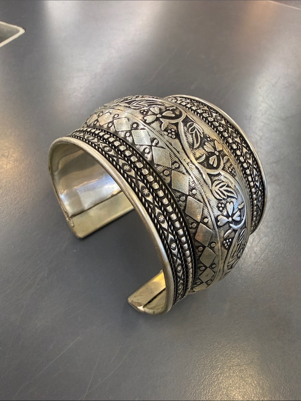 Ornate Silver Floral Cuff Bracelet
